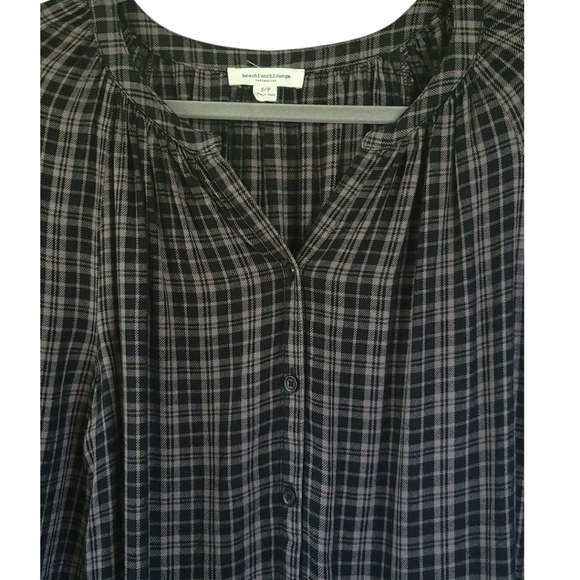 Beachlunchlounge Luna Plaid Ruffle Cuff Tunic Top S Black Gray Long Sleeve - Picture 7 of 11